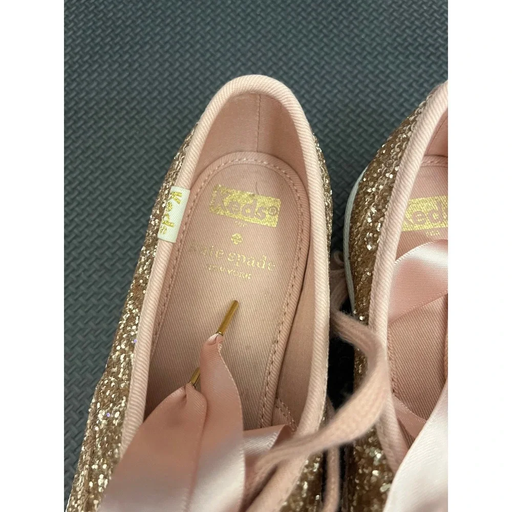 KEDS x KATE SPADE TRIPLE KICK GLITTER ROSE GOLD SNEAKERS US SIZE 6 Sparkle Shoes